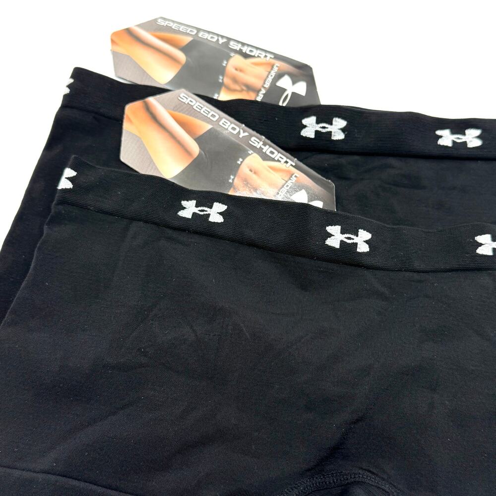 2 Pair Under Armour Black Seamless Speed Boy Shorts Women’s SM NWT Stretch - Picture 2 of 8